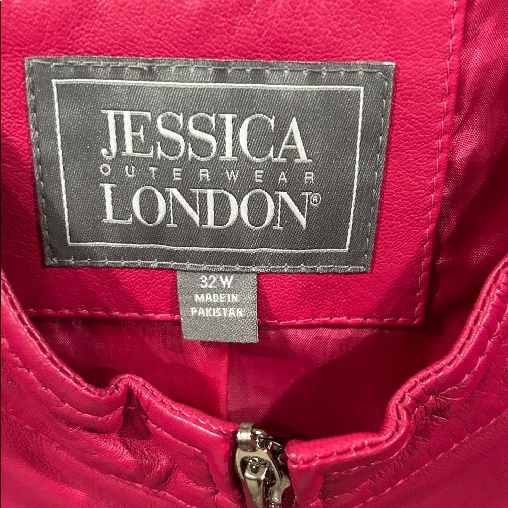 Jessica London Hot Pink Zip-Front Faux Leather Jacket - Picture 9 of 11